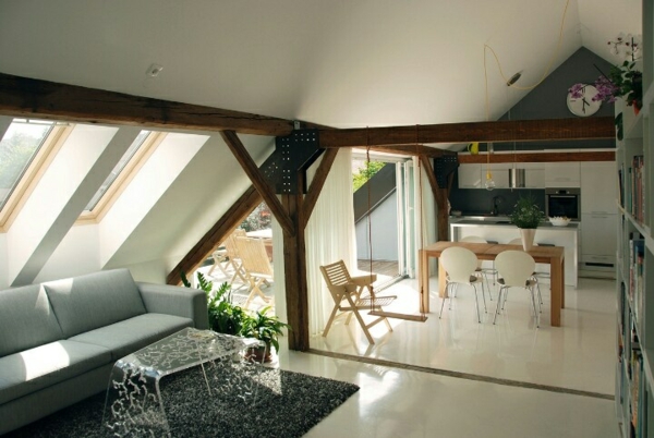 Dachwohnung einrichten - 35 inspirirende Ideen - Wohnzimmer Einrichten Mit Esstisch