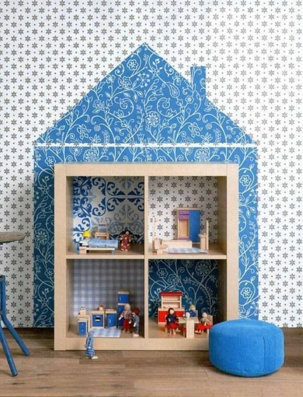 Kinderzimmer design ideen f%c3%bcr einrichtung wandgestaltung blaues h%c3%a4uschen muster