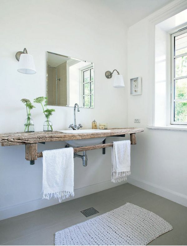 badezimmergestaltung ideen rustikal nachhaltiges design holz waschbeckentisch