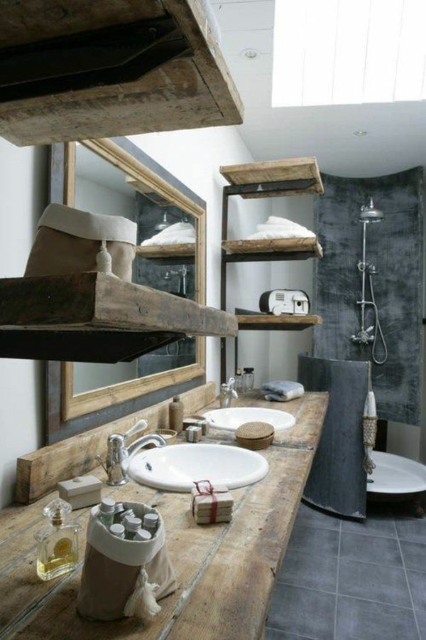 badezimmergestaltung ideen rustikal naturmaterialien holz