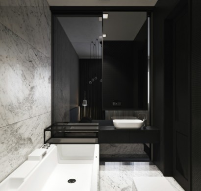 Badezimmer Schwarz-Weiß- Gestaltung mit Gegensätzen