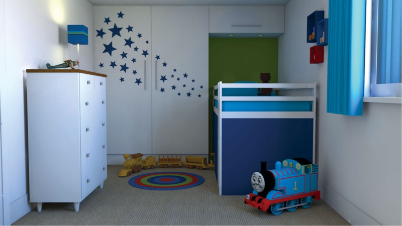 Kinderzimmer Junge Kinderm%C3%B6bel Hochbett blaue Wandfarbe