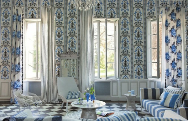 Frühling Dekoration Ideen in blau Grau Wohnzimmer