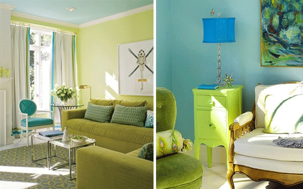Blaue und Grüne Innendesings wohnzimmer idee