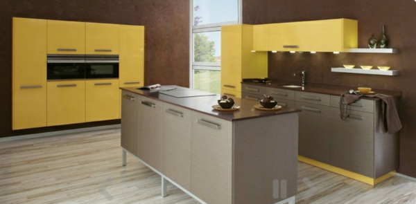 gelb modern küchen insel design idee