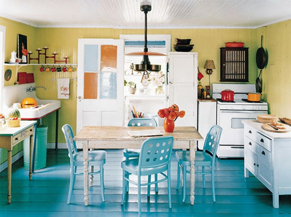 innendesign blau gelb farbe küche idee