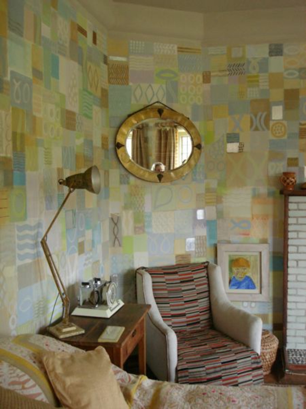 patchwork wanddekoration im schlafzimmer
