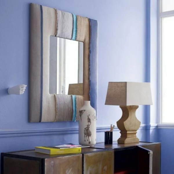 installation von spiegeln idee design hausflur blaue wand lila