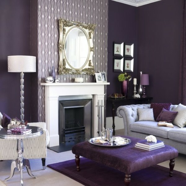 luxus dunkel lila farbtöne idee design kamin
