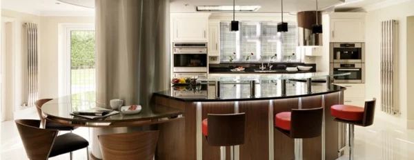 moderne küche holz elemente bar stühle