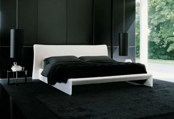 schwarze wände idee schlafzimmer design weiss kopfbrett