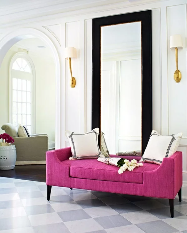 Weiße Interieurs idee design akzent rosa sofa elegant