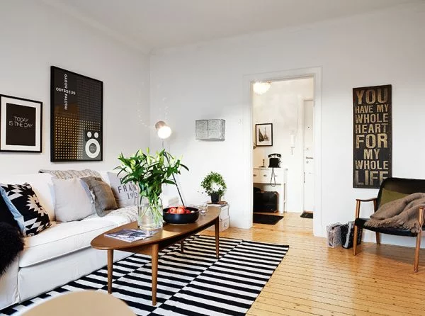 wohnzimmer design idee farben neutral schwarze und weisse elemente