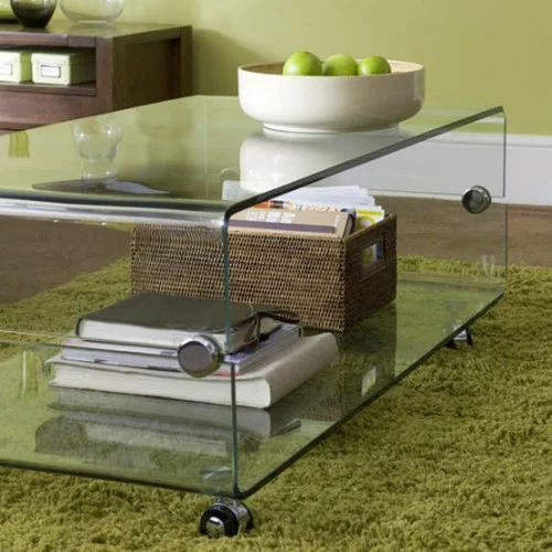 akrylglas tisch aufbewahrung organisation wohnzimmer weich  teppich grün