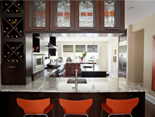 attraktive küchen designs interieur orange stühle holz obere küchenschränke