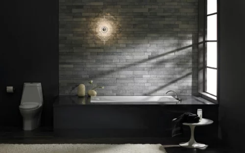 bad einrichtung schwarze badewanne minimalistisch stilvoll