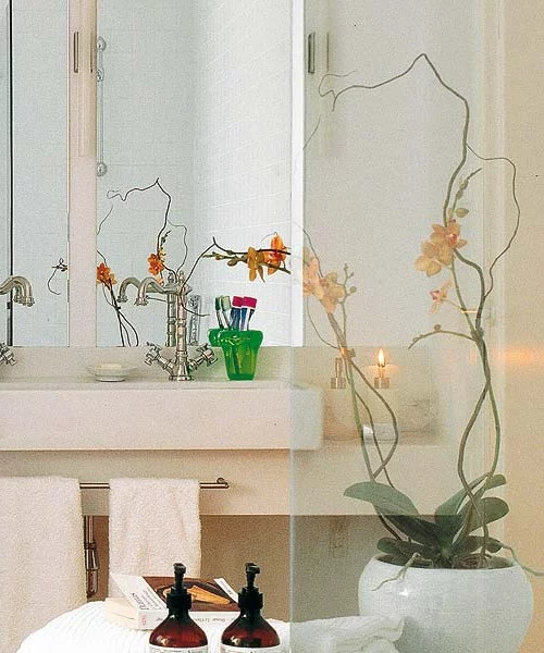 badezimmer dekoration orchideen platte waschbecken vase kosmetik