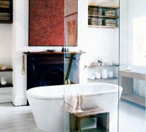 25 Badezimmer Designs mit Einbaukaminen – romantische Atmosphäre
