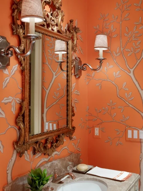 Badezimmer Interieurs extravagant bäume orange wände