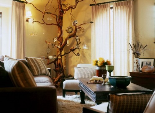 baum zweigen dekoration Wohnzimmer Couch Sofa