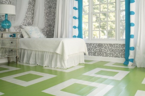 bemalten fußboden weiß grün schlafzimmer