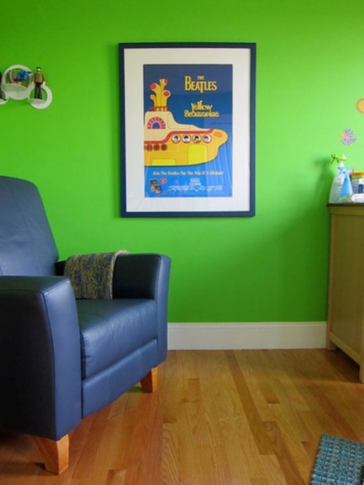 blau ledersessel wand kinderzimmer grüne Kinderzimmer Interieurs