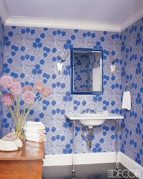 blau wände verzierungen blumen frisch ambiente badezimmer deko