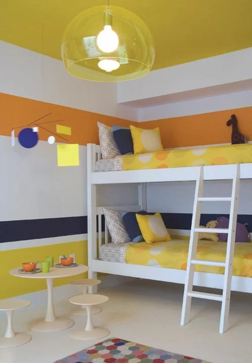 bunt kinderzimmer design idee gelb orange etagenbett