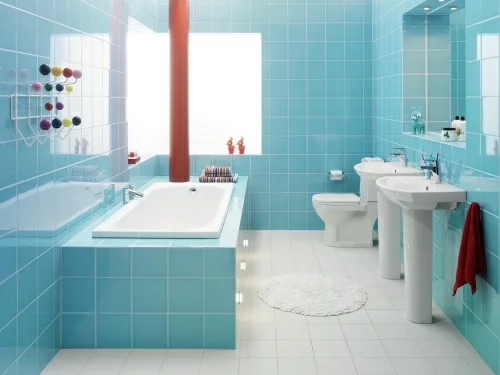 bunte badezimmer designs blau fliesen