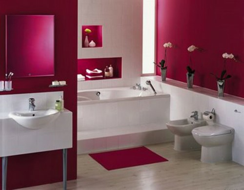 bunte badezimmer designs dunkelrosa weiß