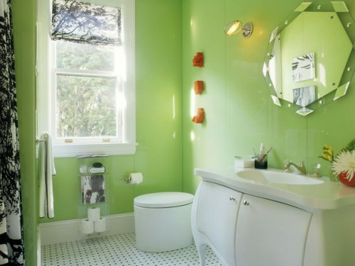 bunte badezimmer designs hellgrün wand