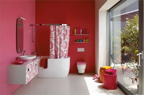 bunte badezimmer designs rot rosa
