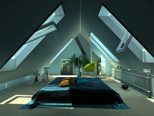 dachgeschoss minimalistisch idee schlafzimmer bett