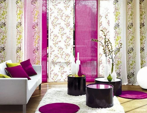 dekorative vorhänge rosa weiß verzierungen floral elemente
