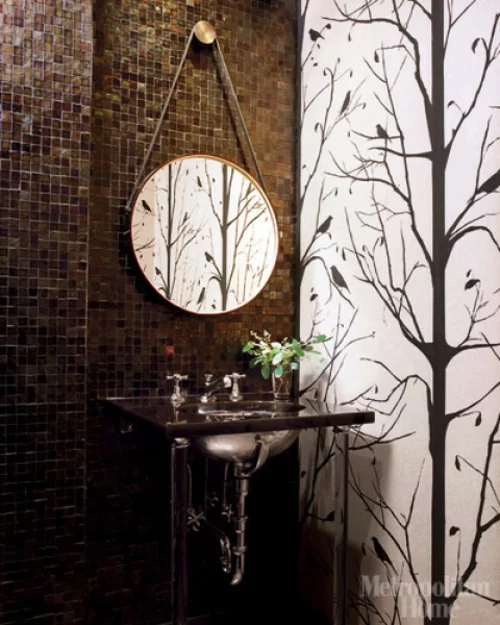 dunkel badezimmer interieurs deko idee spiegel design natur motive