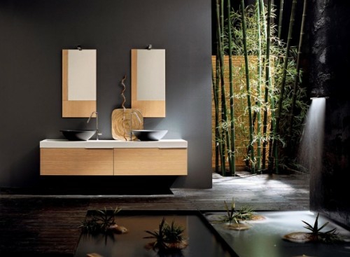 dunkle badezimmer design ideen bambus deko