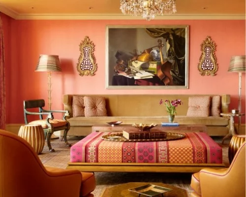 exklusive lachsfarbige interieur ideen originell wohnzimmer