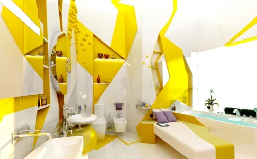 extravagant badezimmer design idee bunt gelb grell