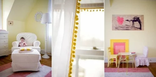 extravagant stilvoll zweifarbiges farbschema idee gelb rosa babyzimmer