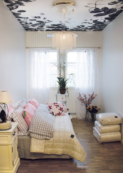 fantastische Decke Blumen schwarz weiß Schlafzimmer