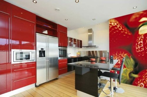 glanzvoll küchenschränke rot tapeten thematisch erdbeere holz bodenbelag