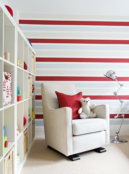 grelle rote horizontale streifen wand tapeten weiß attraktive Wanddekoration mit Streifen