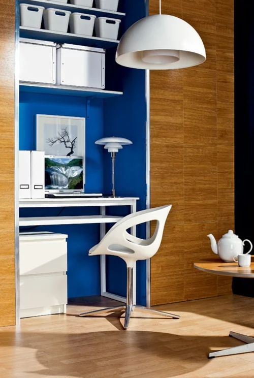 häusliches arbeitszimmer design idee blau kompakt praktisch