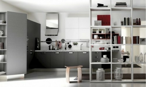 küche design idee spiegel grau farben