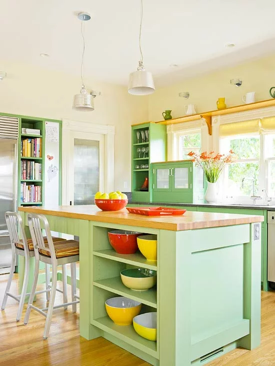 kücheninsel ideen design gelb grün frisch