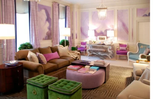 lila grün design idee pastellfarben wohnzimmer