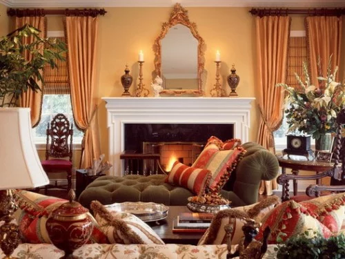 luxus wohnzimmer mischung farben texturen idee einbaukamin rustikal stil