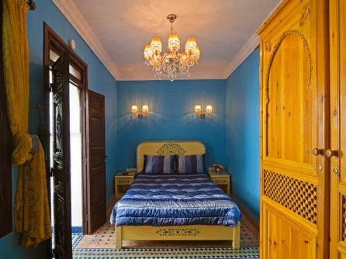 orientalische schlafzimmer designs gelb blau