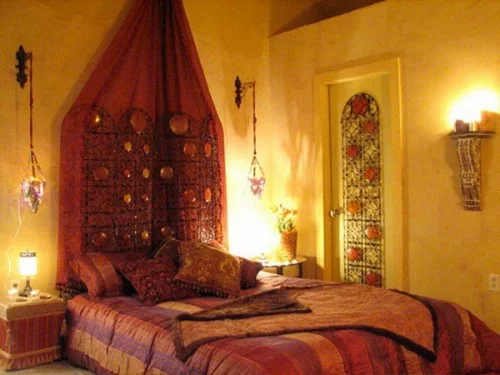 marokkanische schlafzimmer design idee rot farbe originell