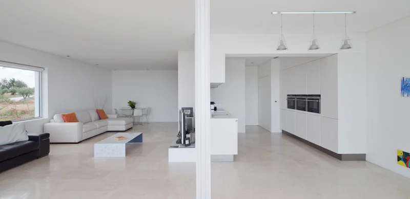 minimalistisch kueche wohnzimmer modern weiss